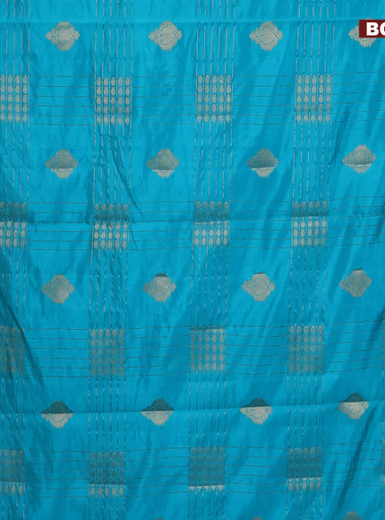 Semi raw silk saree teal blue with allover zari weaves & buttas and zari woven border