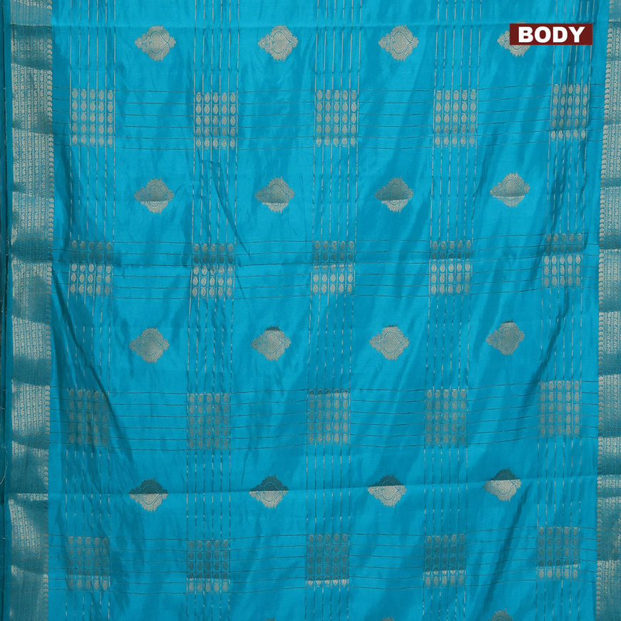 Semi raw silk saree teal blue with allover zari weaves & buttas and zari woven border