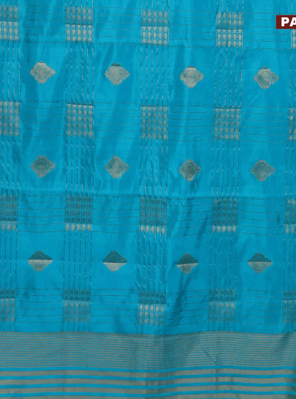 Semi raw silk saree teal blue with allover zari weaves & buttas and zari woven border