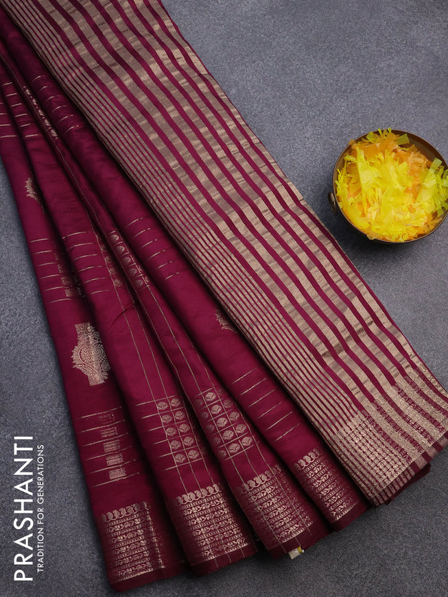 Semi raw silk saree purple with allover zari weaves & buttas and zari woven border