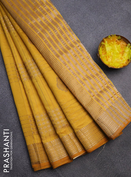 Semi raw silk saree mustard yellow with allover zari weaves & buttas and zari woven border