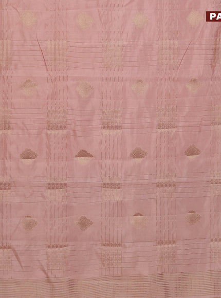 Semi raw silk saree mild peach shade with allover zari weaves & buttas and zari woven border