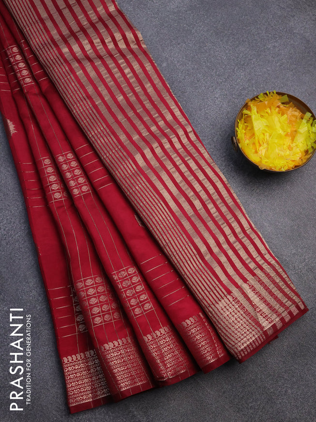 Semi raw silk saree maroon with allover zari weaves & buttas and zari woven border