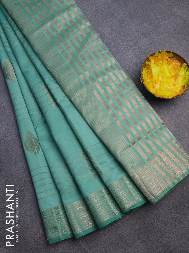 Semi raw silk saree pastel green with allover zari weaves & buttas and zari woven border