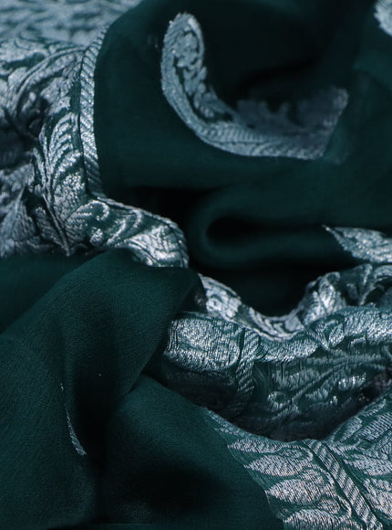 Banarasi chiffon saree dark bottle green with silver zari woven buttas and silver zari woven border