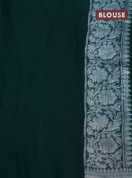 Banarasi chiffon saree dark bottle green with silver zari woven buttas and silver zari woven border