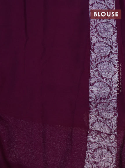 Banarasi chiffon saree pastel brown and purple with silver zari woven buttas and silver zari woven border