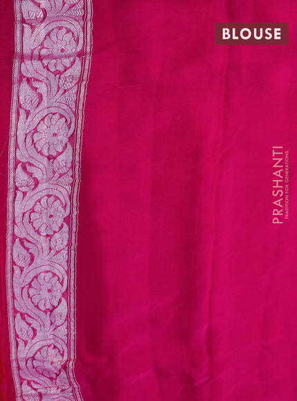 Banarasi chiffon saree red and pink with silver zari woven buttas and silver zari woven border