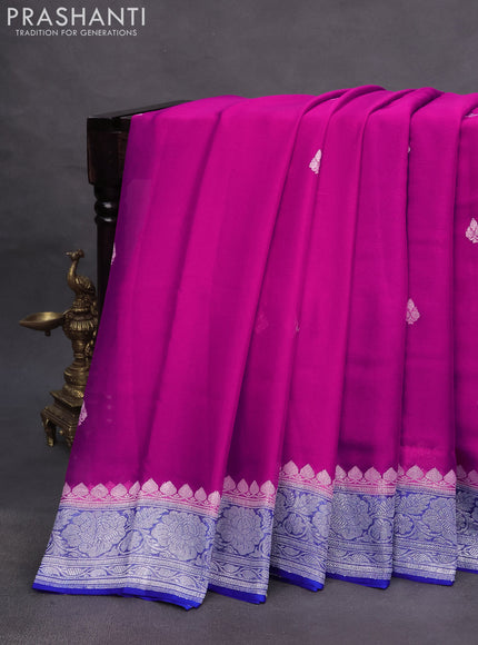 Banarasi chiffon saree pink and blue with silver zari woven buttas and silver zari woven border