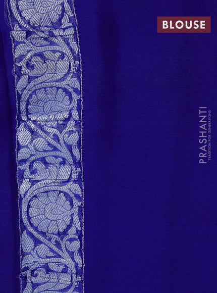 Banarasi chiffon saree pink and blue with silver zari woven buttas and silver zari woven border