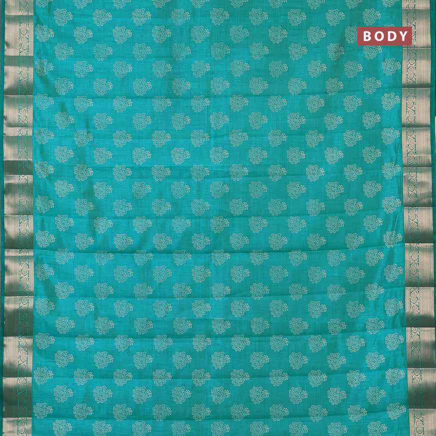 Semi raw silk saree teal blue with butta prints and zari woven border