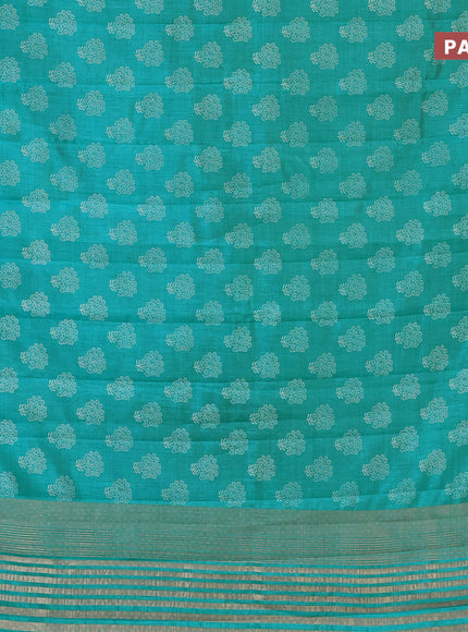 Semi raw silk saree teal blue with butta prints and zari woven border