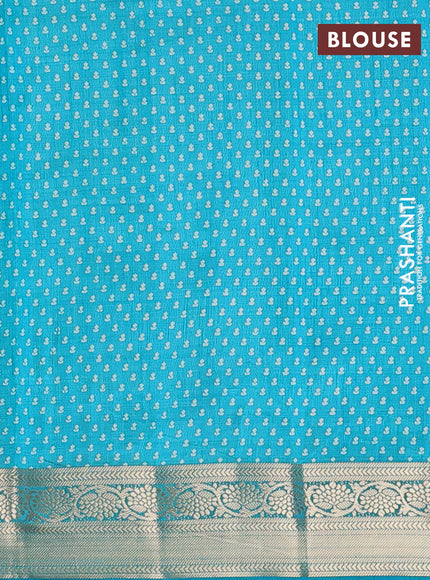 Semi raw silk saree teal blue with butta prints and zari woven border