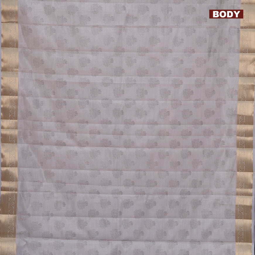 Semi raw silk saree pastel grey with butta prints and zari woven border