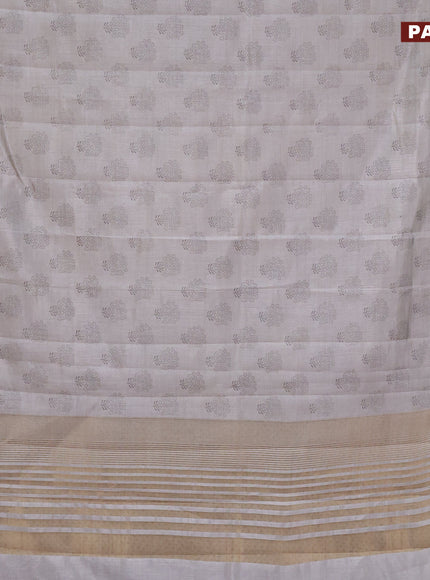 Semi raw silk saree pastel grey with butta prints and zari woven border