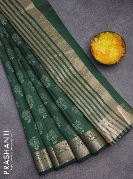 Semi raw silk saree green with butta prints and zari woven border