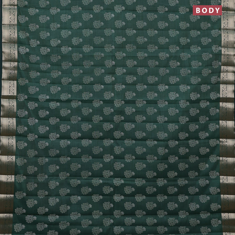 Semi raw silk saree green with butta prints and zari woven border