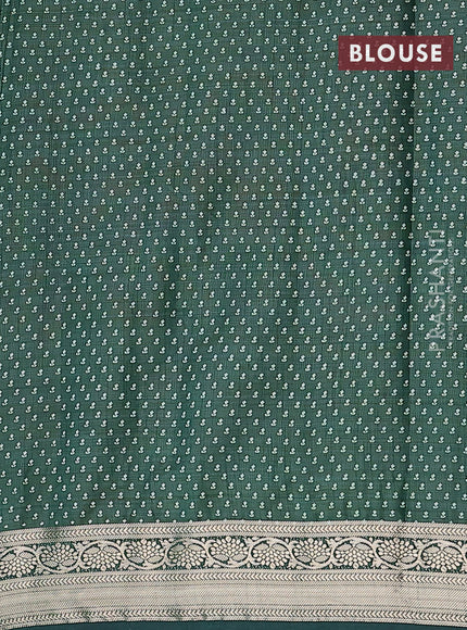 Semi raw silk saree green with butta prints and zari woven border