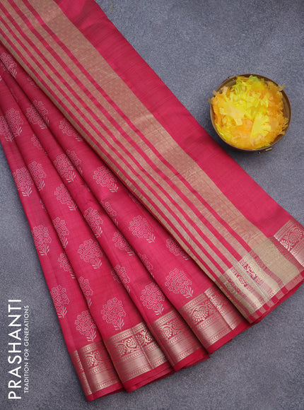 Semi raw silk saree pink with butta prints and zari woven border