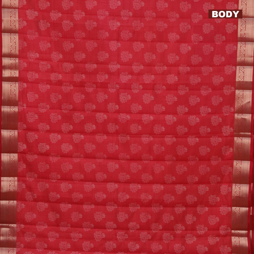 Semi raw silk saree red with butta prints and zari woven border