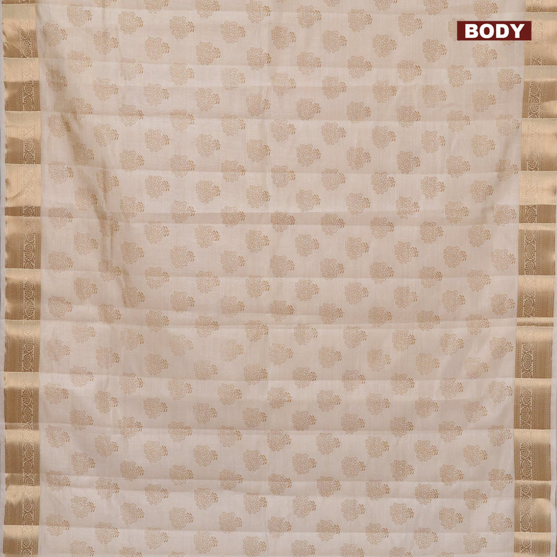 Semi raw silk saree cream with butta prints and zari woven border