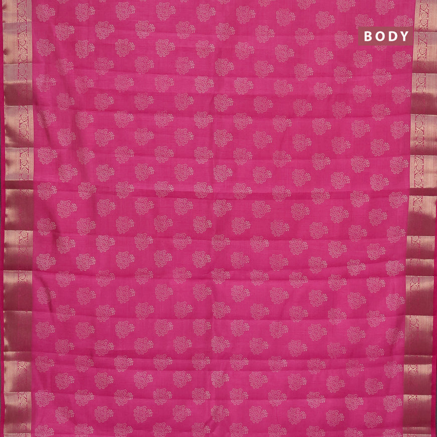 Semi raw silk saree pink with butta prints and zari woven border