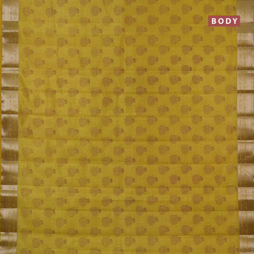 Semi raw silk saree yellow with butta prints and zari woven border