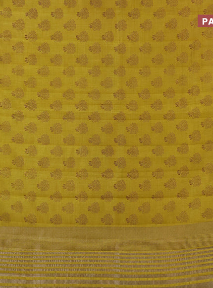 Semi raw silk saree yellow with butta prints and zari woven border