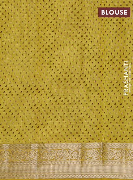 Semi raw silk saree yellow with butta prints and zari woven border