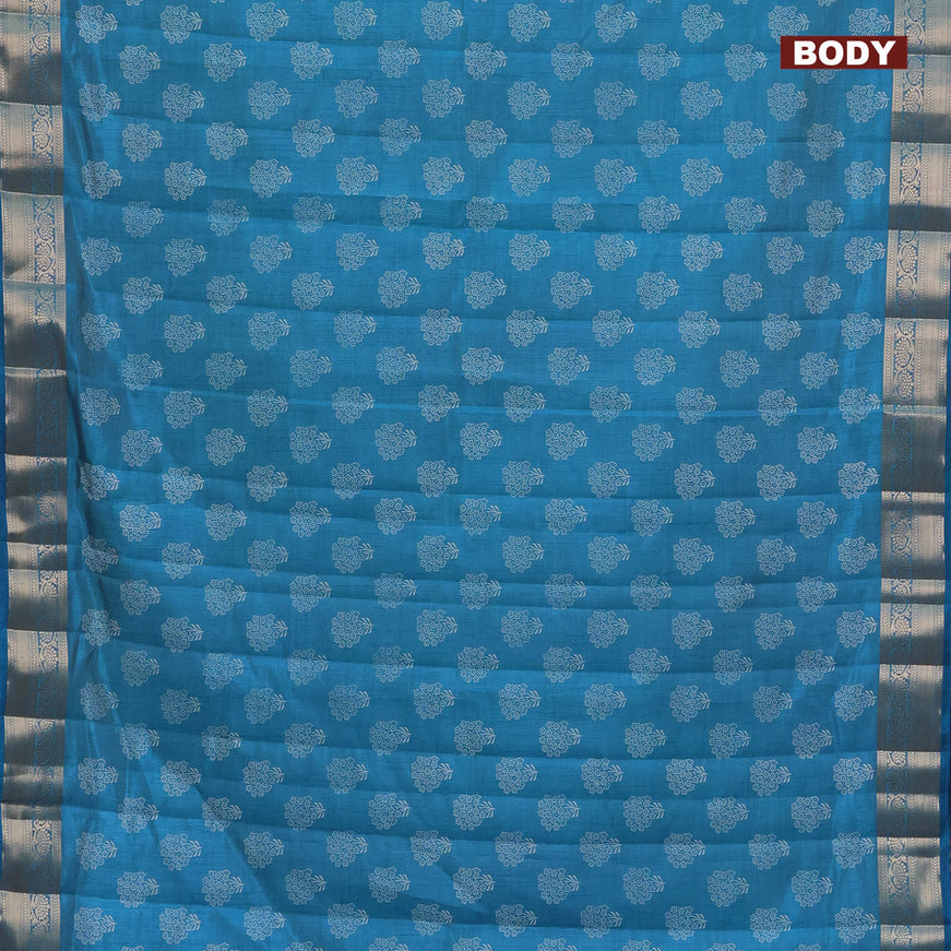 Semi raw silk saree cs blue with butta prints and zari woven border