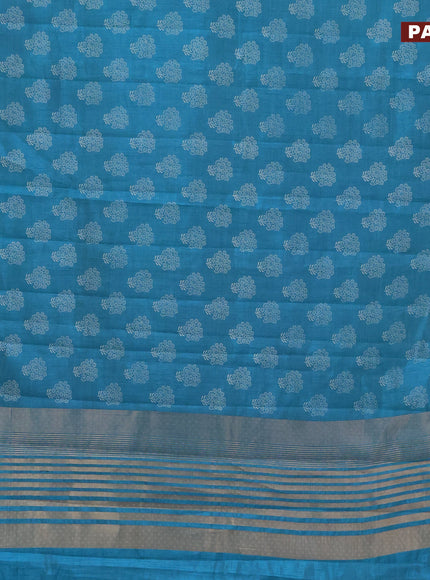 Semi raw silk saree cs blue with butta prints and zari woven border