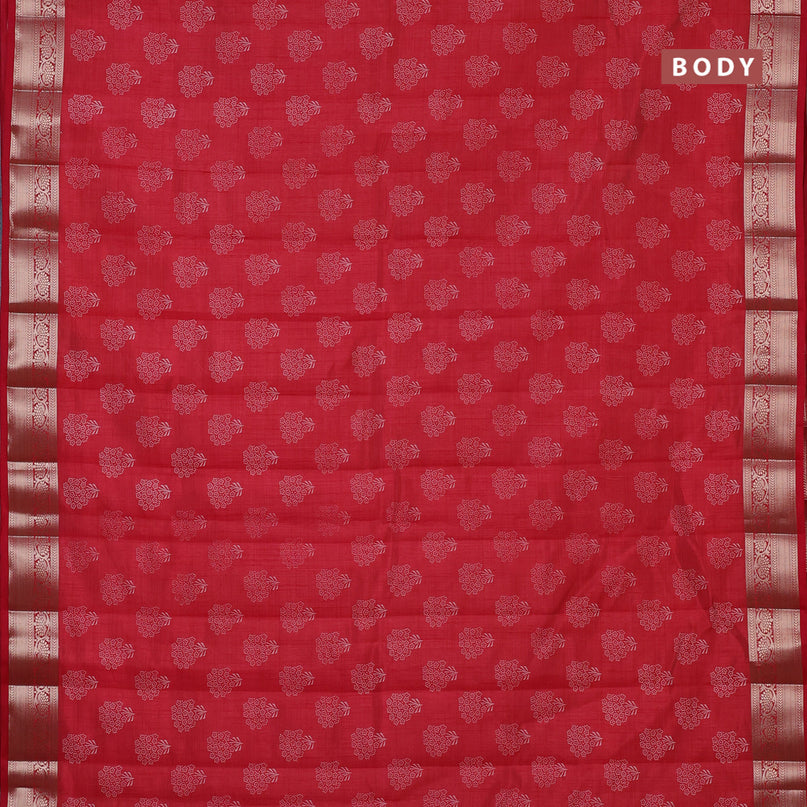 Semi raw silk saree red with butta prints and zari woven border