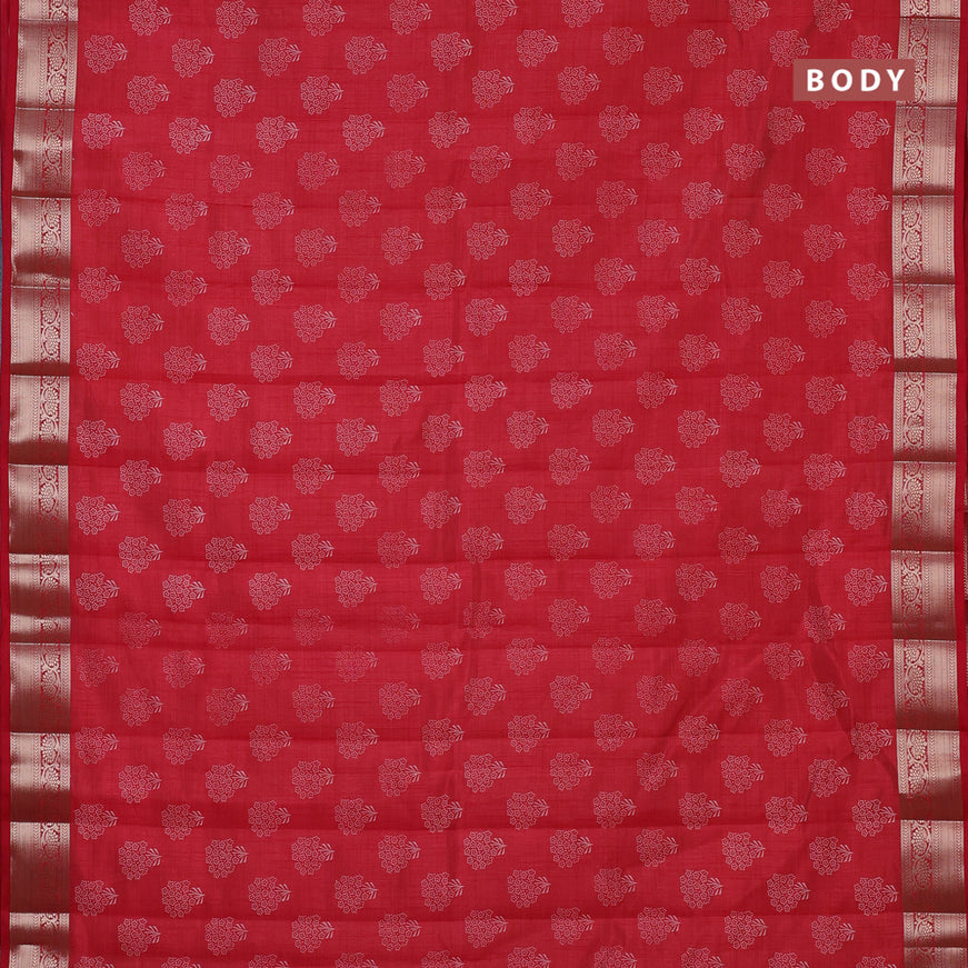 Semi raw silk saree red with butta prints and zari woven border