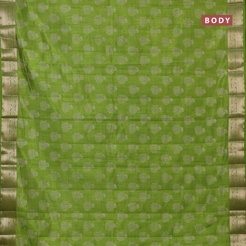 Semi raw silk saree light green with butta prints and zari woven border