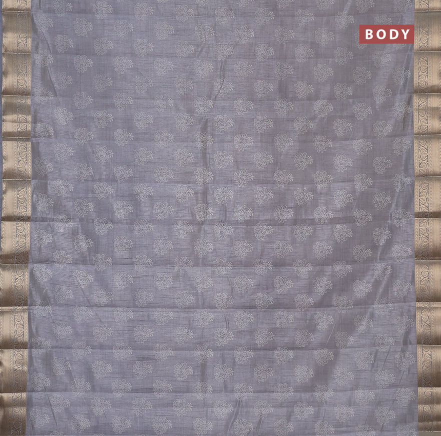 Semi raw silk saree grey with butta prints and zari woven border