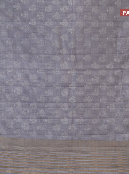 Semi raw silk saree grey with butta prints and zari woven border