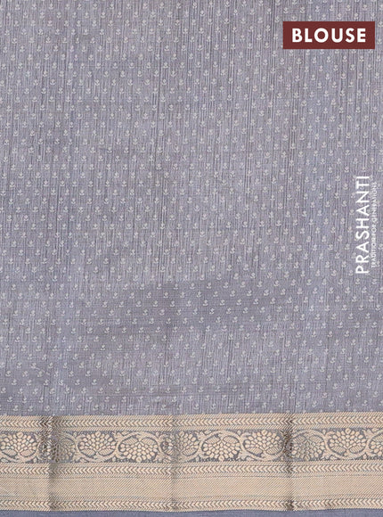 Semi raw silk saree grey with butta prints and zari woven border