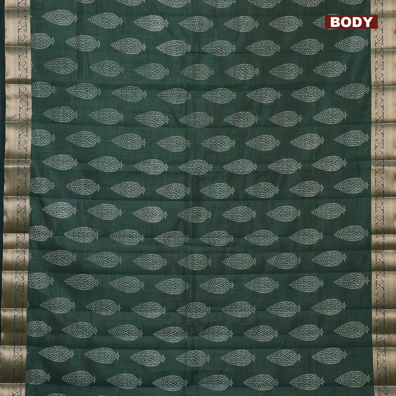 Semi raw silk saree dark green with butta prints and zari woven border