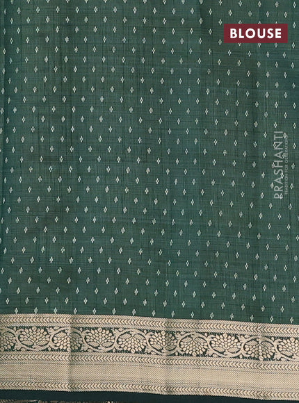 Semi raw silk saree dark green with butta prints and zari woven border