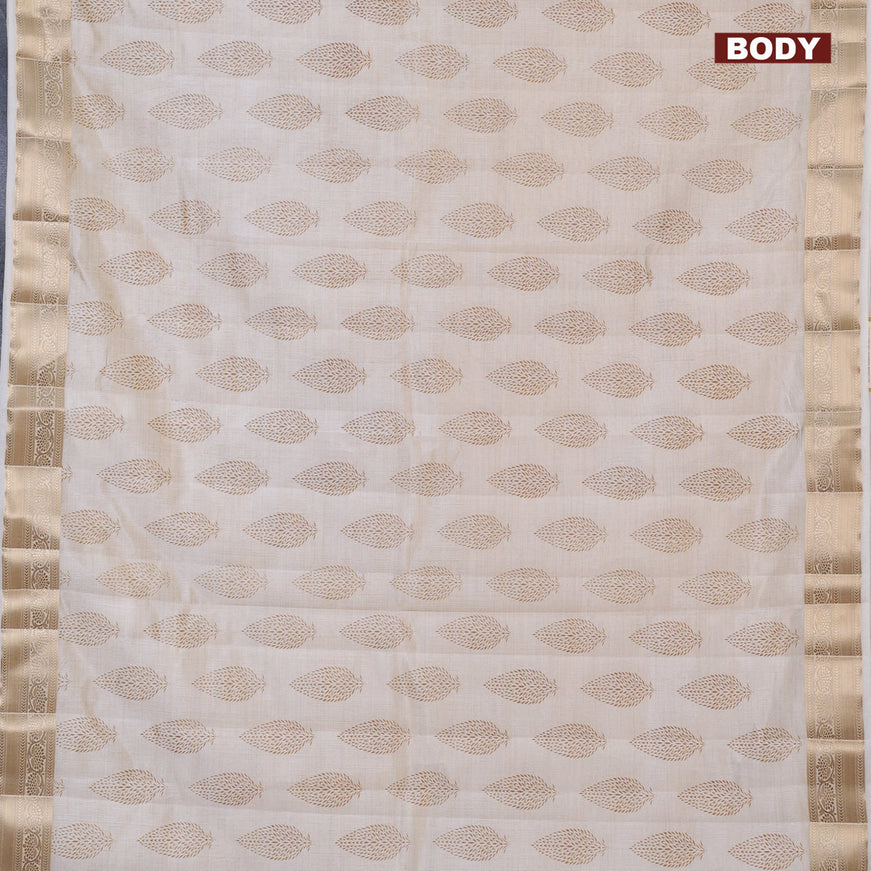 Semi raw silk saree cream with butta prints and zari woven border