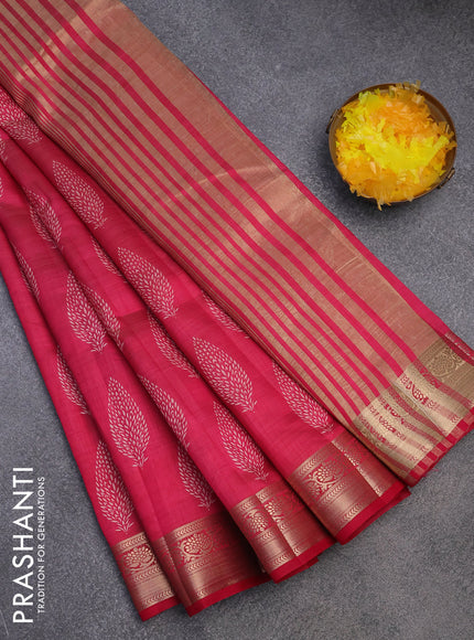 Semi raw silk saree pink with butta prints and zari woven border