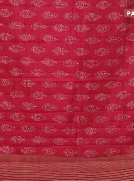 Semi raw silk saree pink with butta prints and zari woven border