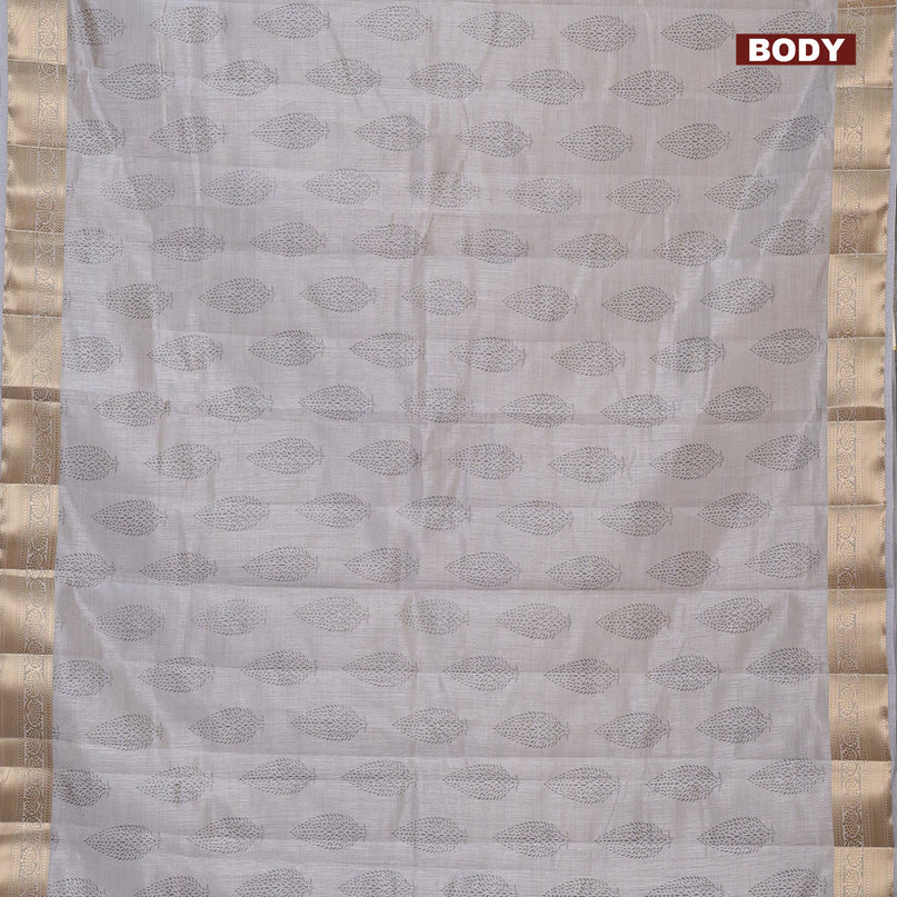 Semi raw silk saree pastel grey with butta prints and zari woven border