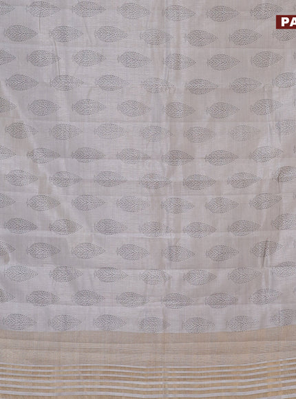 Semi raw silk saree pastel grey with butta prints and zari woven border