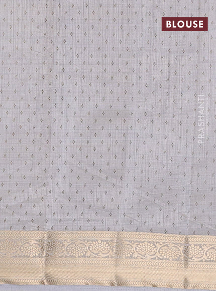 Semi raw silk saree pastel grey with butta prints and zari woven border