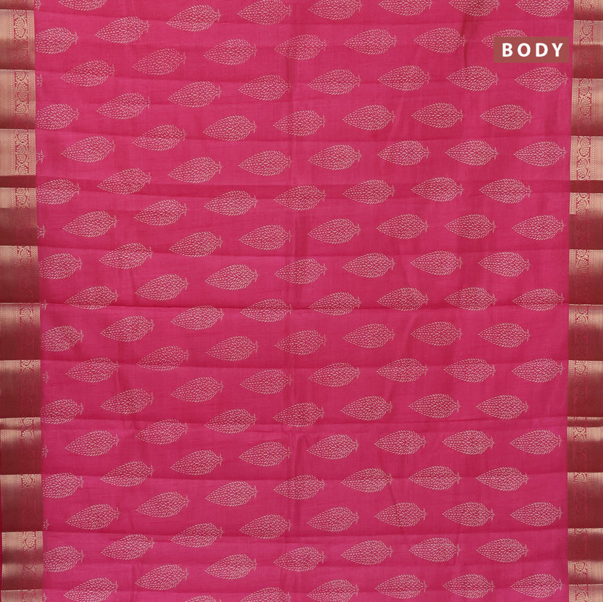 Semi raw silk saree pink with butta prints and zari woven border