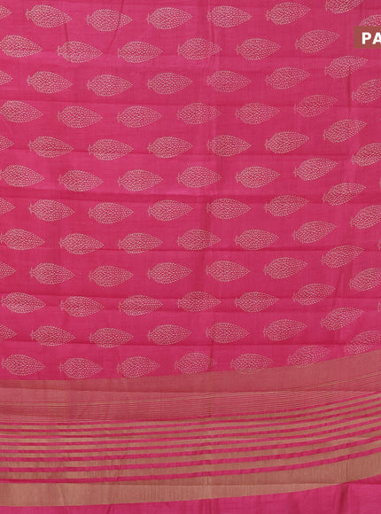 Semi raw silk saree pink with butta prints and zari woven border