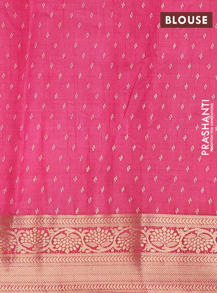 Semi raw silk saree pink with butta prints and zari woven border