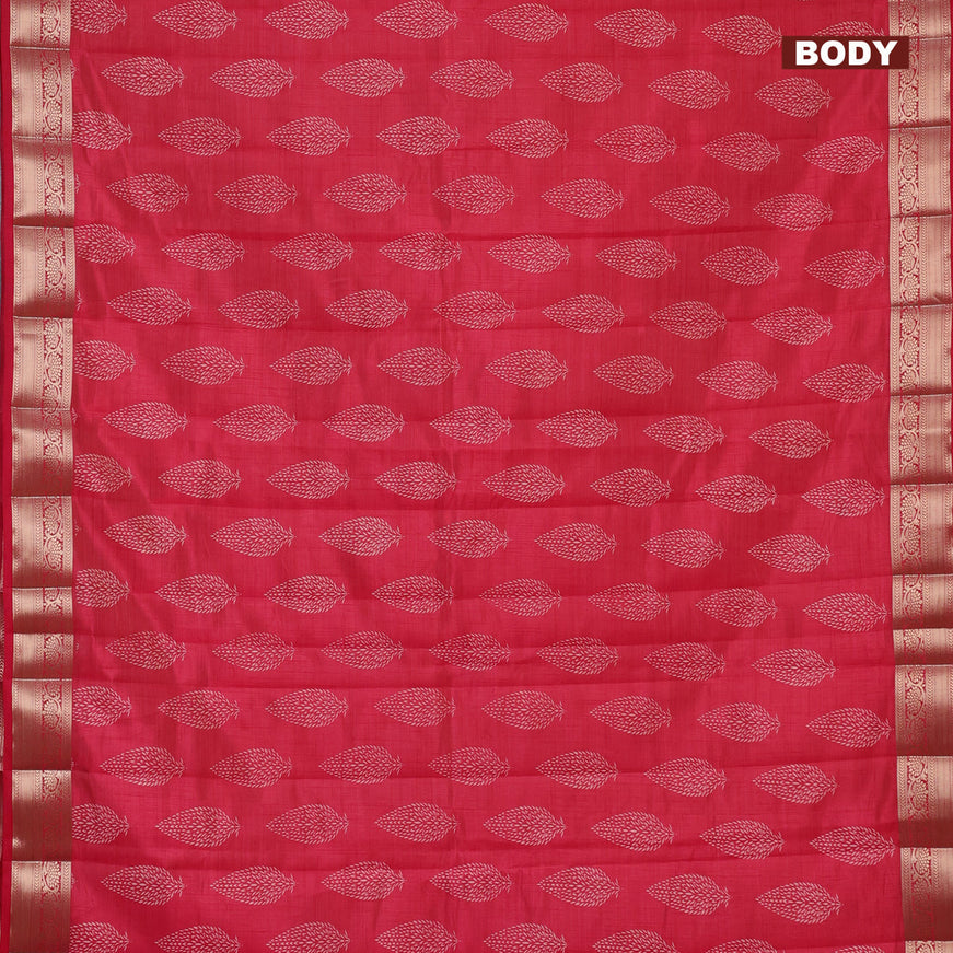 Semi raw silk saree reddish pink with butta prints and zari woven border