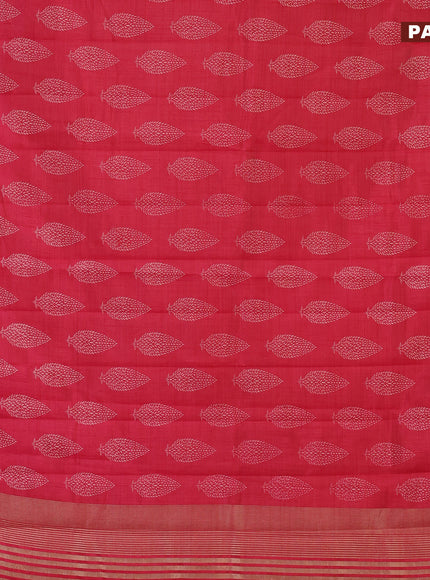 Semi raw silk saree reddish pink with butta prints and zari woven border